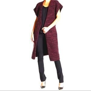 Alice + Olivia ALPACA WOOL Long Cardigan Sz S Red Merlot Maxi Sleeveless $440